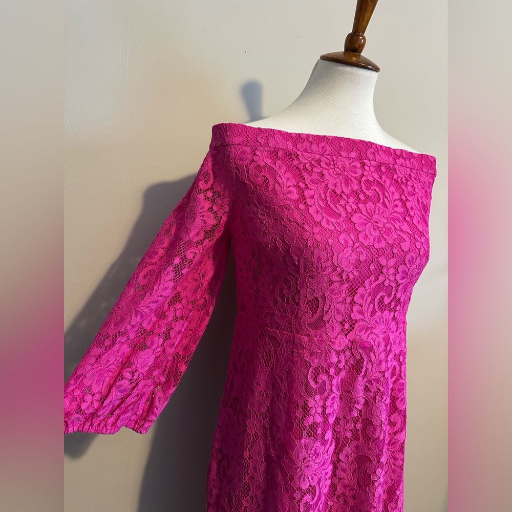 Trina Turk Fuchsia Hot Pink Lace Off the Shoulder Dress - Picture 5 of 16